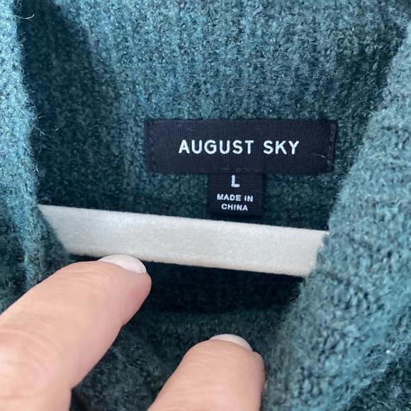 August Sky Forrest Green Mock Neck Balloon Sleeve Sweater Dress Size Large NWOT - Picture 7 of 14